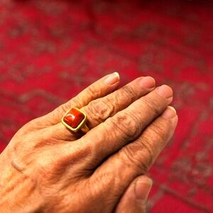 Vintage Red Coral Statement Ring, 925 size 8